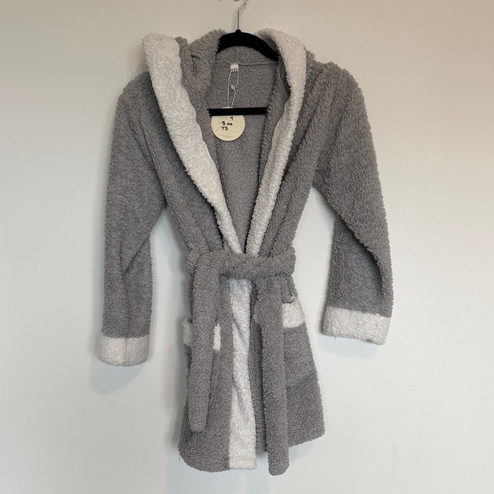 Kids Plush Hooded Bathrobe - Gray